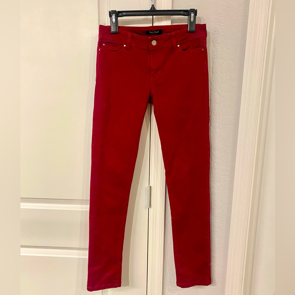 White House Black Market burgundy jeans, size 4R slim leg.